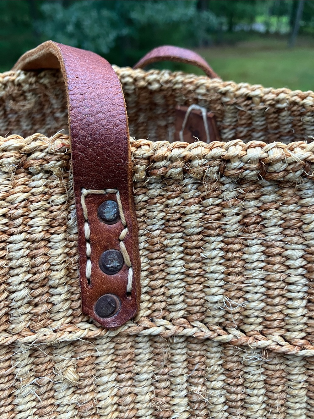 Vintage French Market Bag Sisal Straw Tote Leather Straps - Picture 8 of 13